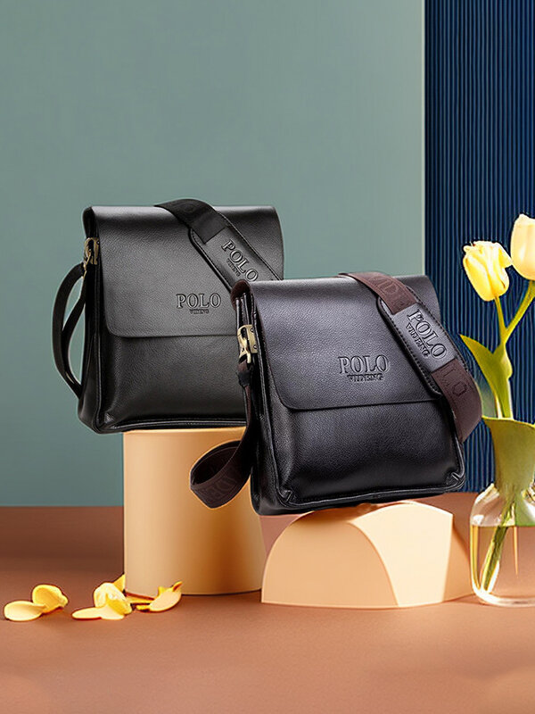 PU Leather Letter Pattern Shoulder Bag Large Capacity Wear-resistant And Scratchproof Shoulder Crossbody Bag For Men