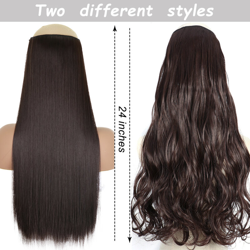 Синтетические удлинители волос с 5 зажимами, длинная прямая прическа, черный, коричневый, блонд, 24 дюйма, Натуральные Искусственные волосы для женщин