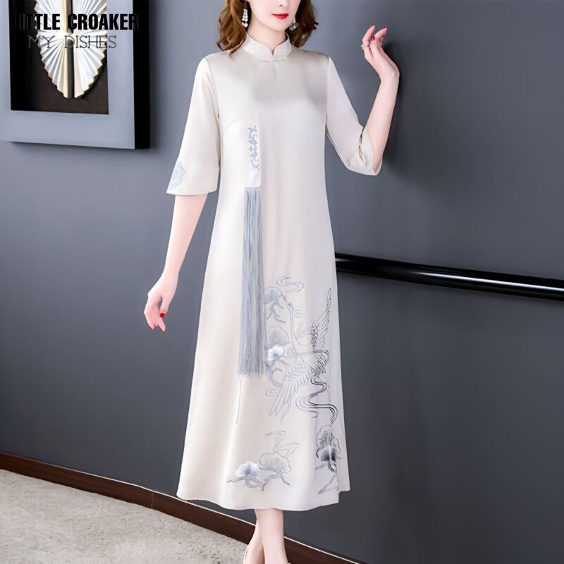 Qipao Embroidered New Chinese Ladies Improved Version Cheongsam Dresses Women's High End Westernization and Fashion