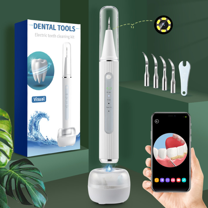 Ablatore dentale ad ultrasuoni visivo detergente per denti portatile elettrico 3 modalità rimozione del tartaro orale Base di ricarica per la pulizia delle macchie della placca
