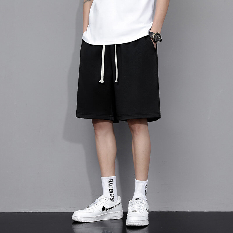 CAAYU-pantalones cortos transpirables para hombre, ropa informal de pierna recta, Color sólido, Y2K, Color negro, talla grande
