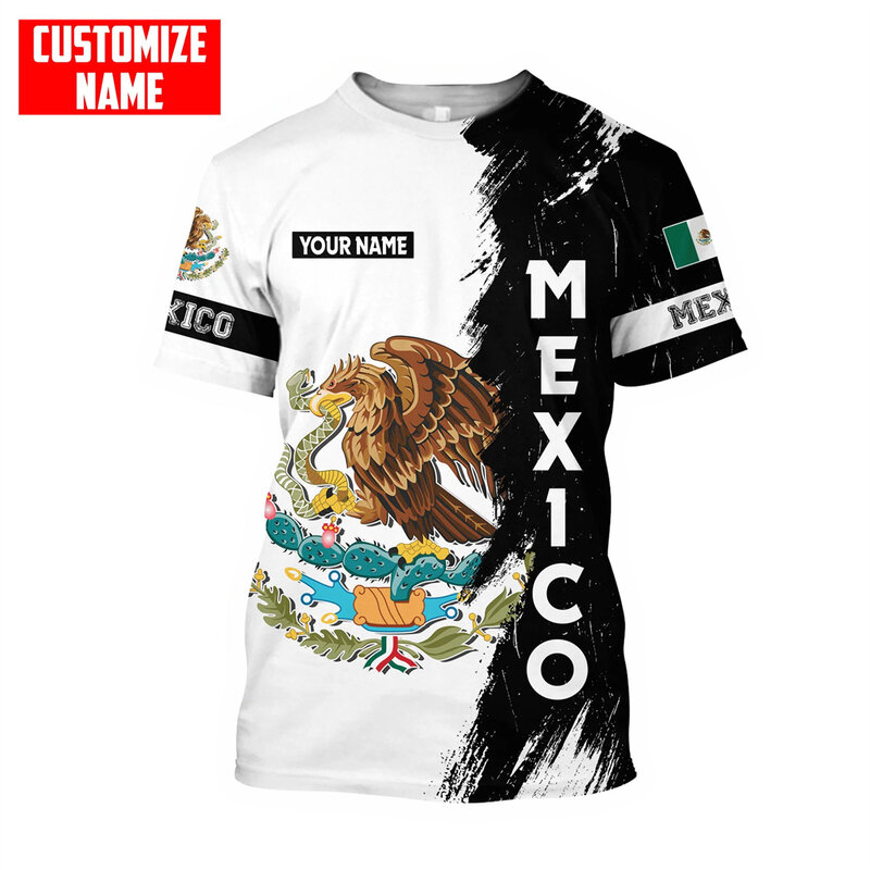 เสื้อยืดท็อปแบบตัวสั้นลายธงชาติเม็กซิกันสำหรับผู้ชายเสื้อเชิ้ตแขนสั้นพิมพ์ลาย3D นกอินทรีเสื้อโอเวอร์ไซส์ลำลองสำหรับปาร์ตี้วันหยุดเทศกาล