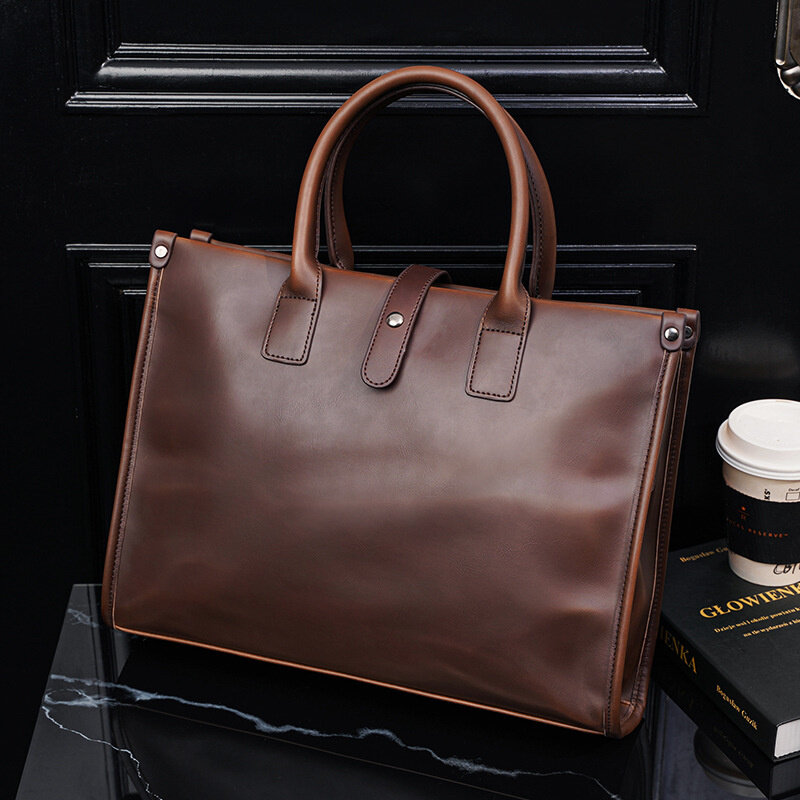 Business PU Leather Men's Handbag Fashion Gray Briefcase For Document Man Laptop Tote Bag Office Male Shoulder Messenger