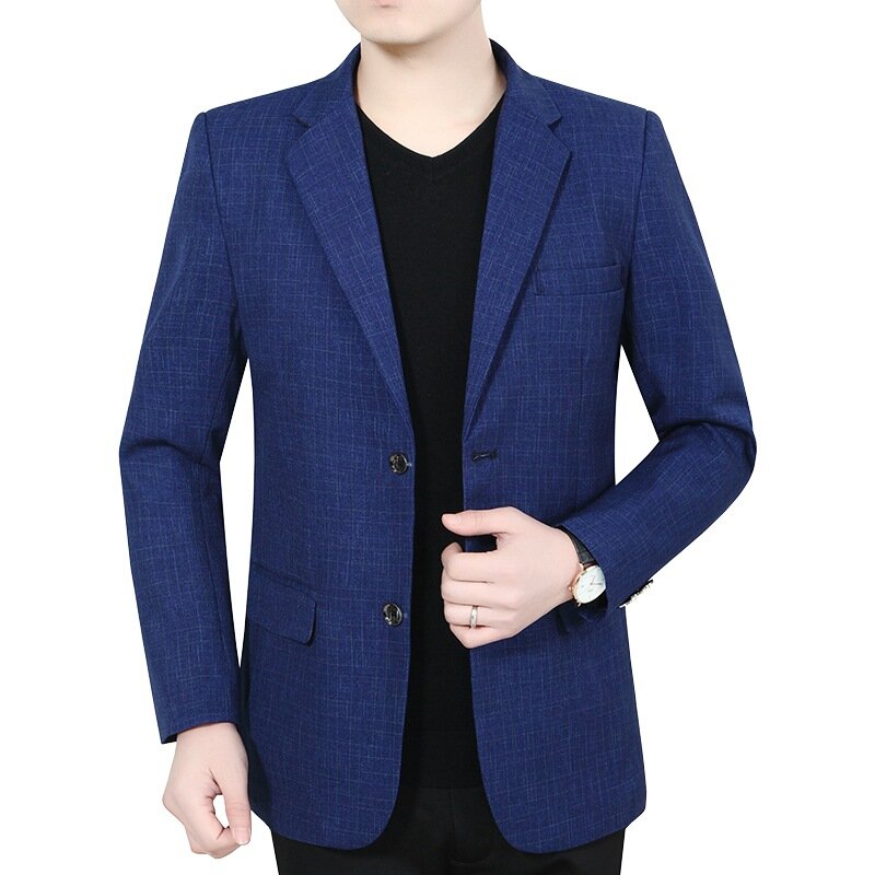 Мужской синий клетчатый деловой костюм, костюмы, пальто, новые весенние деловые повседневные блейзеры, качественные мужские облегающие костюмы, куртки, мужская одежда 4XL