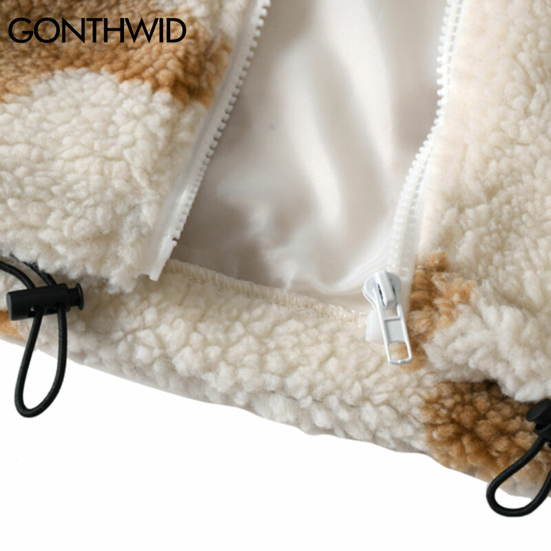 Gonthwid-jaqueta de lã com capuz para homens e mulheres, streetwear, casual, harajuku, hip hop, impressão de urso, zip completo, casaco, tops, roupas ao ar livre