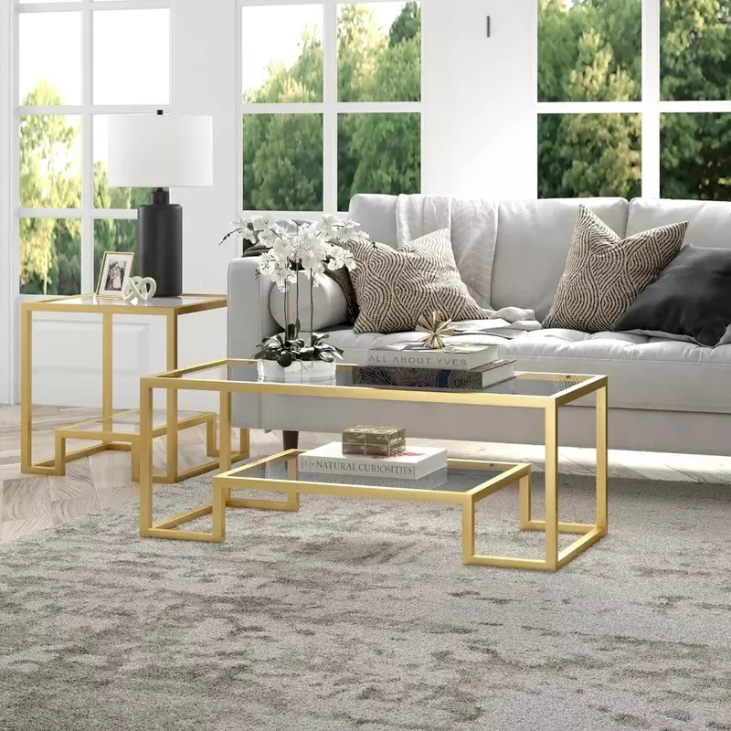 45" Wide Rectangular Coffee Table in Brass, Modern Coffee Tables for Living Room, Studio Apartment Essentials