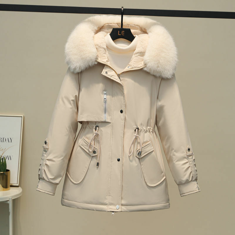 Зимняя куртка с капюшоном, женская теплая парка с хлопковой подкладкой и меховой подкладкой, базовое пальто для женщин, новинка 2023, зимние парки, Женская куртка, верхняя одежда