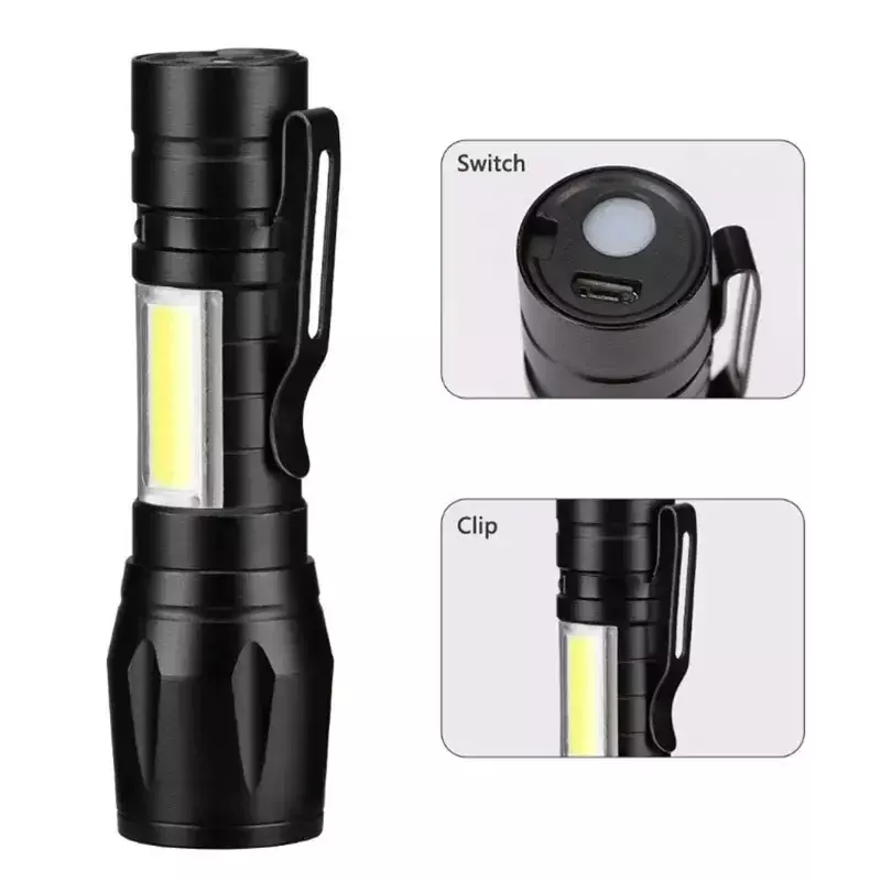 10pc Mini LED Flashlight COB+XPE Portable Torch Zoomable Focus Light Rechargeable Tactical Flashlight  Camping Emergency Lantern
