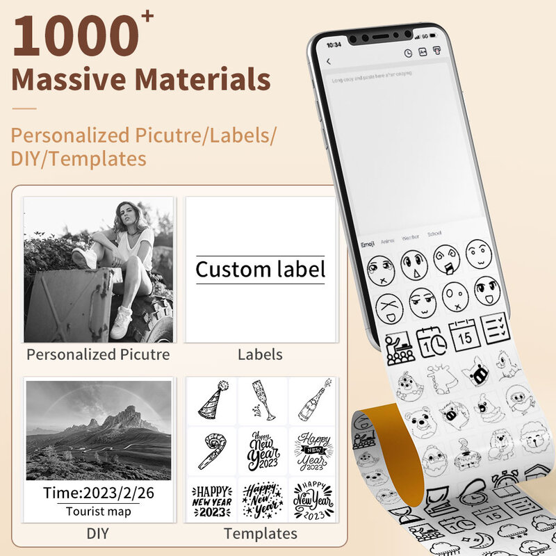 Phommemo-Mini stampante termica portatile, stampante per etichette tascabili T02, etichettatrice autoadesiva fai-da-te, varie carte
