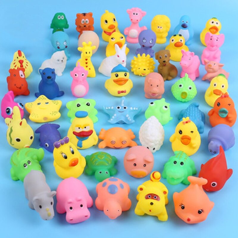 Brinquedos bonitos do banho do bebê do animal para crianças, natação colorida, borracha macia, som do aperto, lavagem engraçada, brinquedos da água, 10 Pcs/set