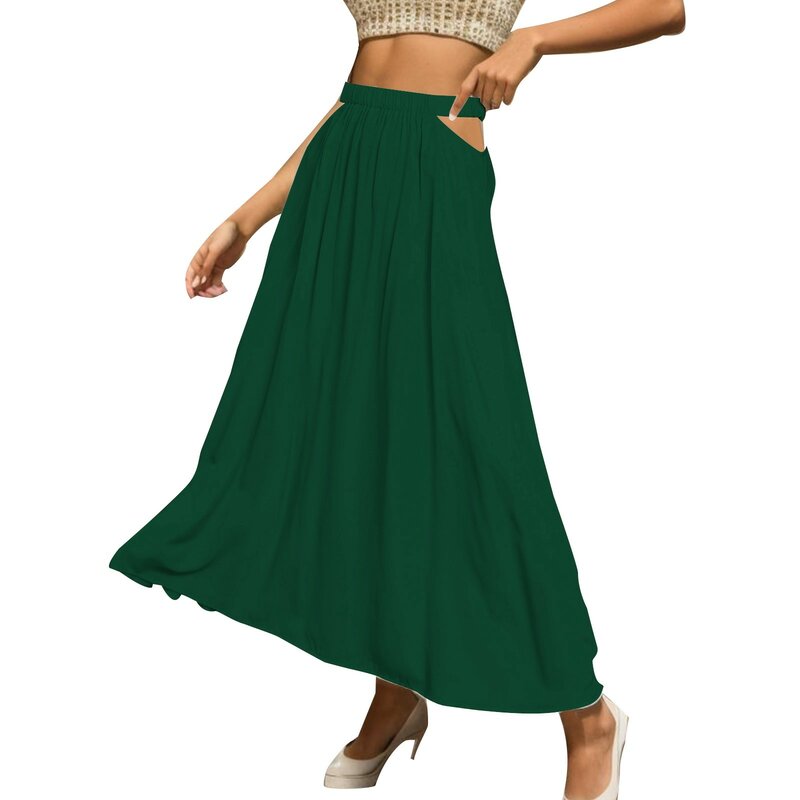 Faldas de cintura alta para mujer adulta, media falda larga ahuecada de Color sólido, falda metálica ajustada