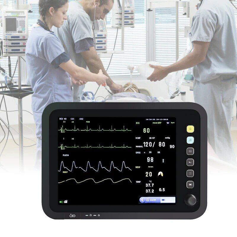 Medical Patient Monitor Cardiac Equipment 12Inch Portable Vital Signs Monitor Hospital Clinic Bed SpO2 ECG NIBP
