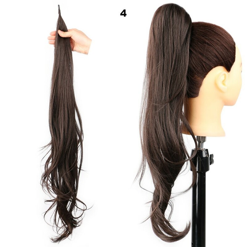 Envolva a extensão do rabo de cavalo para mulheres, extensões onduladas longas do cabelo, hairpiece sintético encaracolado preto, 32"