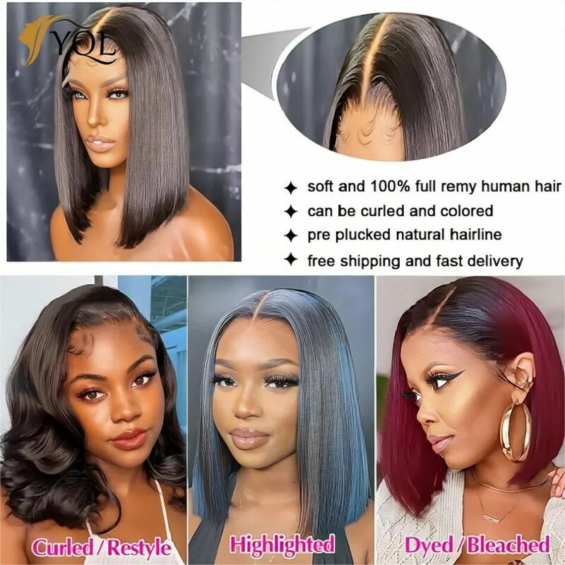Short Straight Bob Hair Wig Human Hair Wigs For Women Human Hair Lace Frontal Wigs 13x4 Transparent Lace Frontal Bob Wig
