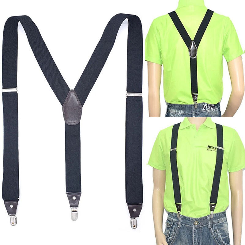 Suspenders for Men 3.5cm Wide Y-back with 3 Metal Clips Elastic Adjustable Trousers Braces Strap Belts Heavy Duty Work Suspender