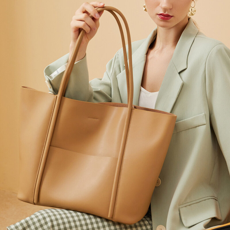Bolso de mano de cuero genuino de lujo para mujer, bolso de diseñador de alta calidad, bolso de hombro suave de alta capacidad