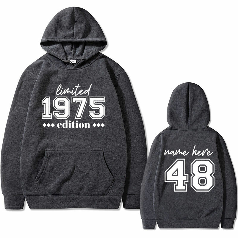Personalized Name 1975 Limited Edition 48th Birthday Party Group Graphic Hoodie Men's Cozy Casual Oversized Hooded Sweatshirt