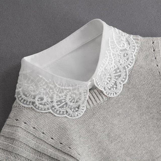 Cuello falso blanco con lazo frontal para mujer, cuello desmontable, Vintage, Blusa de encaje, moda 2022