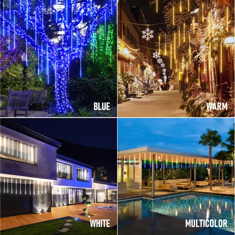 Natal LED Meteor Shower Garland Festoon, Holiday Strip Light, ao ar livre, impermeável, Fairy String Lights, Decoração de rua