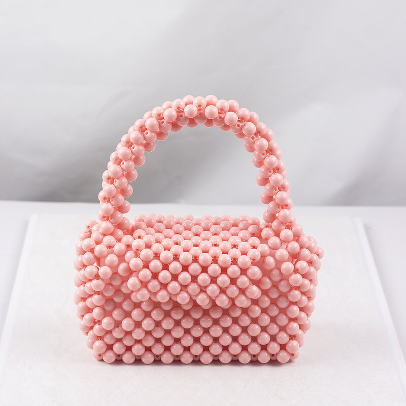 Small Square Cute Woven Bags Handmade Acrylic Mini Lipstick Hanbags 2024 New Style Beaded Purses and Handbags Satchel Handbag