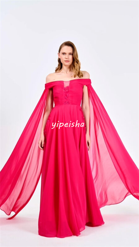 Szyfonowa aplikacja Clubbing Linia A Odkryte ramiona Suknia okazjonalna na zamówienie Długie sukienki