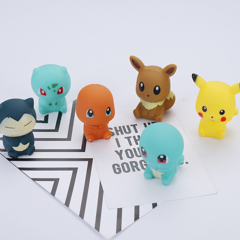 Figuras de Anime de Pokémon para niños, juguetes de baño vocales, Pikachu, Bulbasaur, Charmander, Squirtle, Eevee, Snorlax