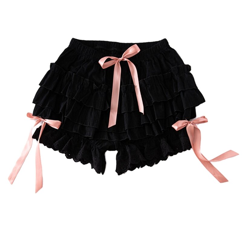 Kobiety dziewczęta Vintage Lolita Bloomers luźna dynia spodnie jednolita, z marszczeniami koronkowe brzegi słodki Bowknot Gothic elastyczna talia bezpieczeństwo
