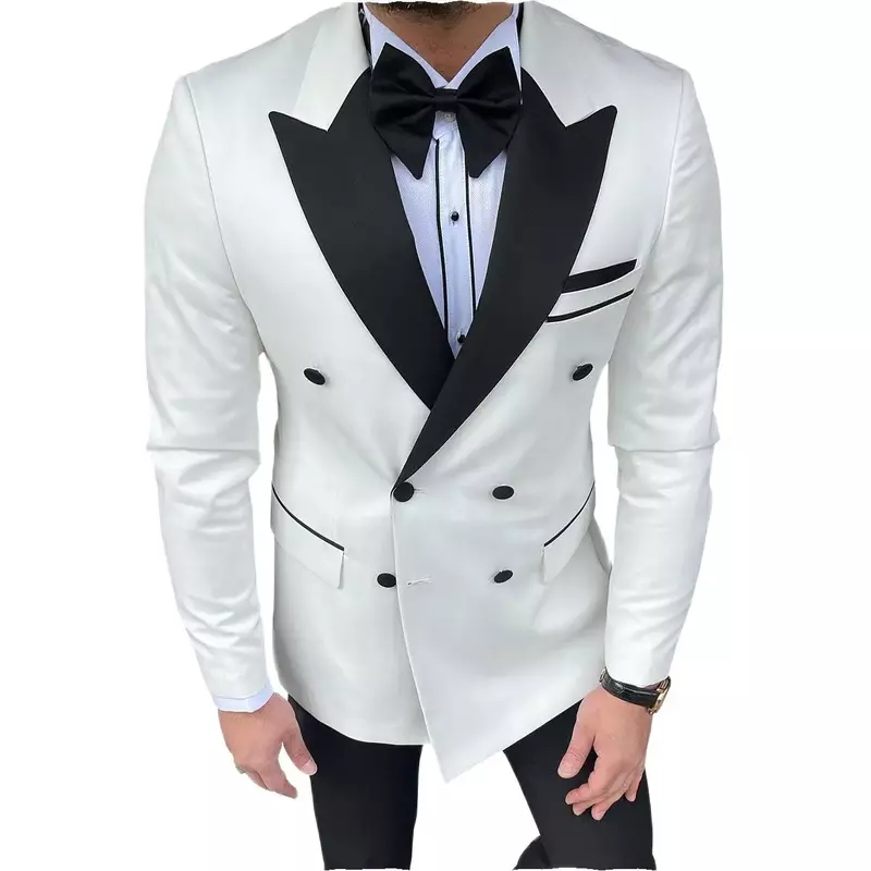 Men Suits Regular Fit 2 Piece Tuxedos Peak Lapel Double Breasted Blazer+Pants for Prom Business