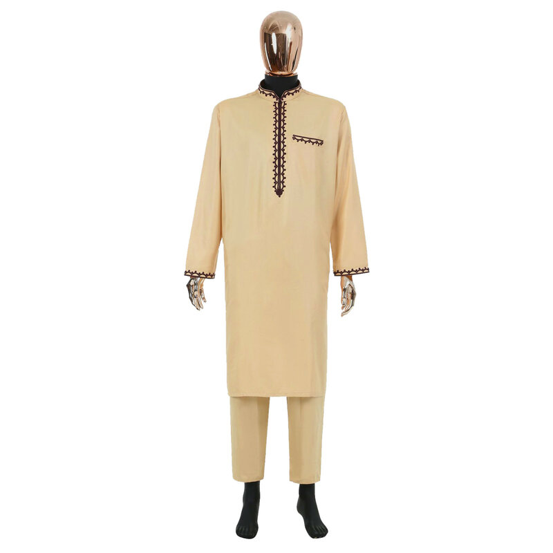 Jubah Muslim Musim Panas pria mode Retro gaya etnik muslim setelan gaun jubah set elegan ramping Arab Dubai jubah Abaya