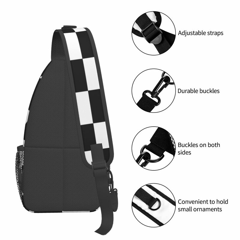 Checkered Squares Small Sling Bags Chest Crossbody Shoulder Backpack Outdoor Hiking Daypacks Chess Geometric Fashion Satchel
