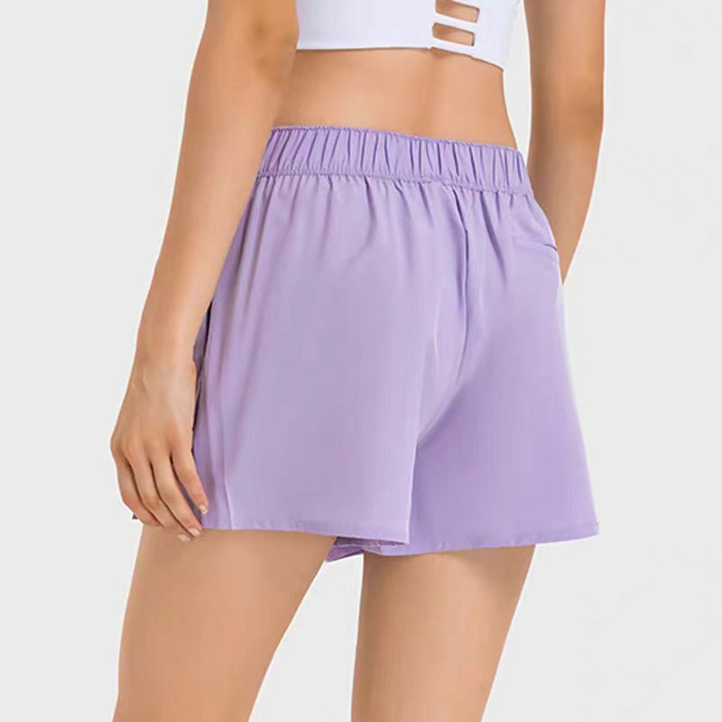 Lemon-pantalones cortos de cintura alta para mujer, falda tejida ligera, sensación fresca, pantalones cortos de Yoga con bolsillo de abertura lateral