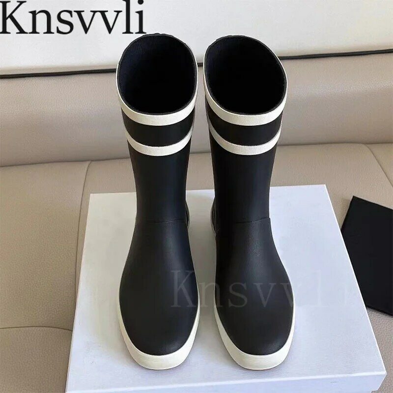 Czarne kalosze damskie okrągłe noski krótkie buty gumowe wodoodporne buty przeciwdeszczowe wybiegowe krótkie buty płaskie kalosze kobiet