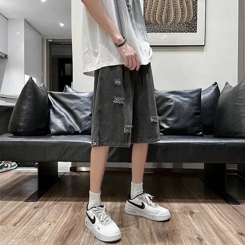 Men's Hole-Filled Denim Shorts for Summer Streetwear