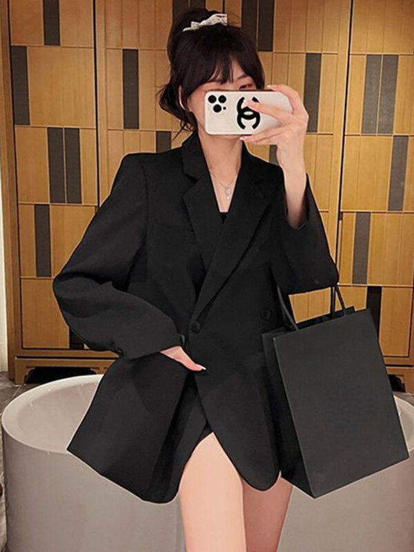 Блейзер Женский базовый свободного кроя, милый модный минималистичный пиджак в стиле ретро, в Корейском стиле, в стиле преппи, для студентов, Повседневный, классический вариант
