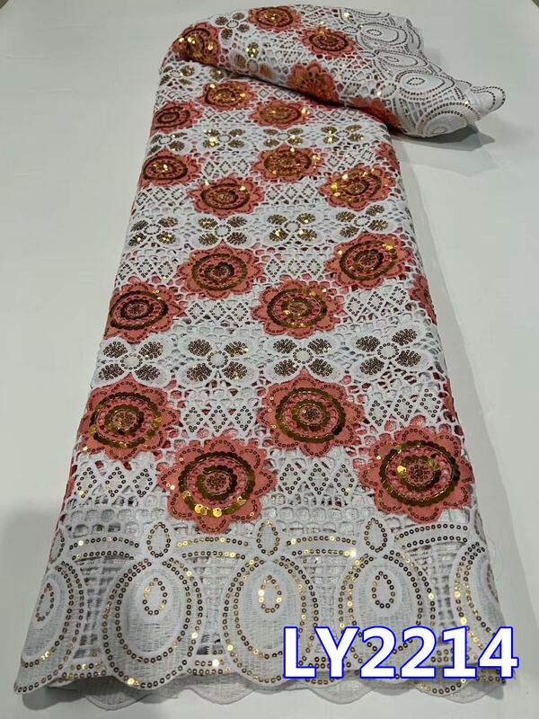 Африканская французская сетчатая кружевная ткань с блестками 2023, Высококачественная Тюлевая сетчатая кружевная свадебная одежда в нигерийском стиле, кружевное шитье 5 ярдов LY2214
