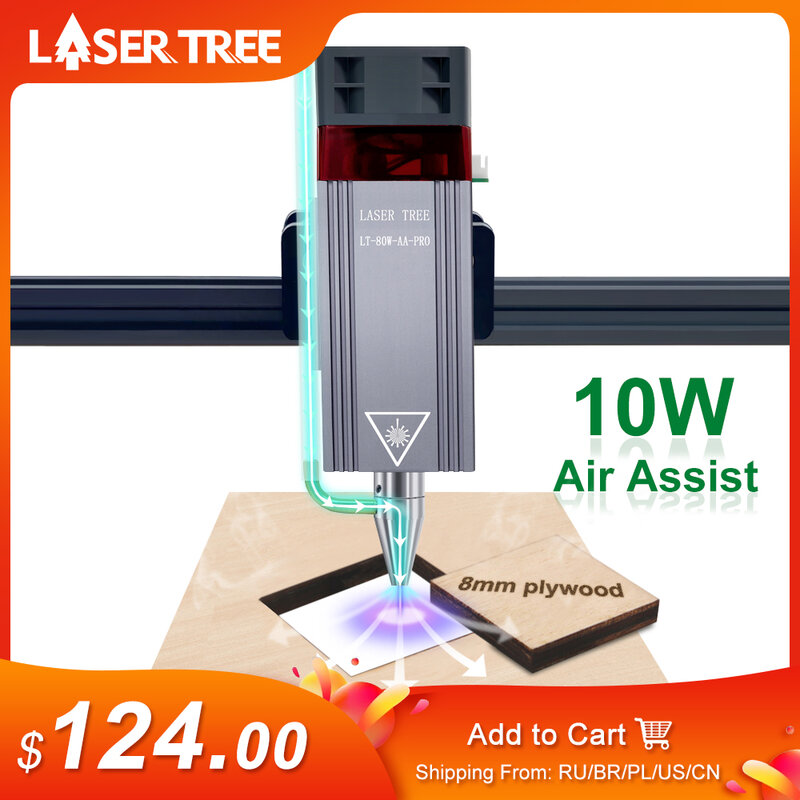 Módulo Laser TREE LASER com Air Assist, Cabeça de Gravação, TTL Azul, Máquina de Corte CNC, 10W, 5W, 450nm