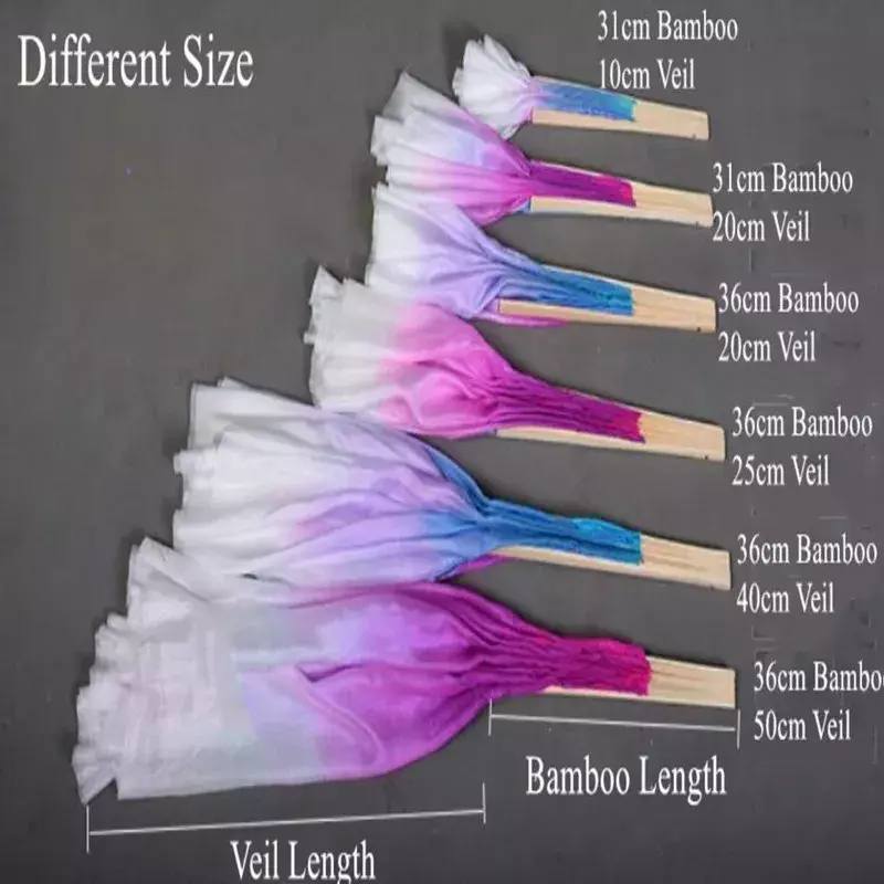 Double Sided Extra Long Real Silk Veil Pairs Bellydance Performance Show puntelli Flowy Chinese Folk Yangko Dance Bamboo Fan 85cm