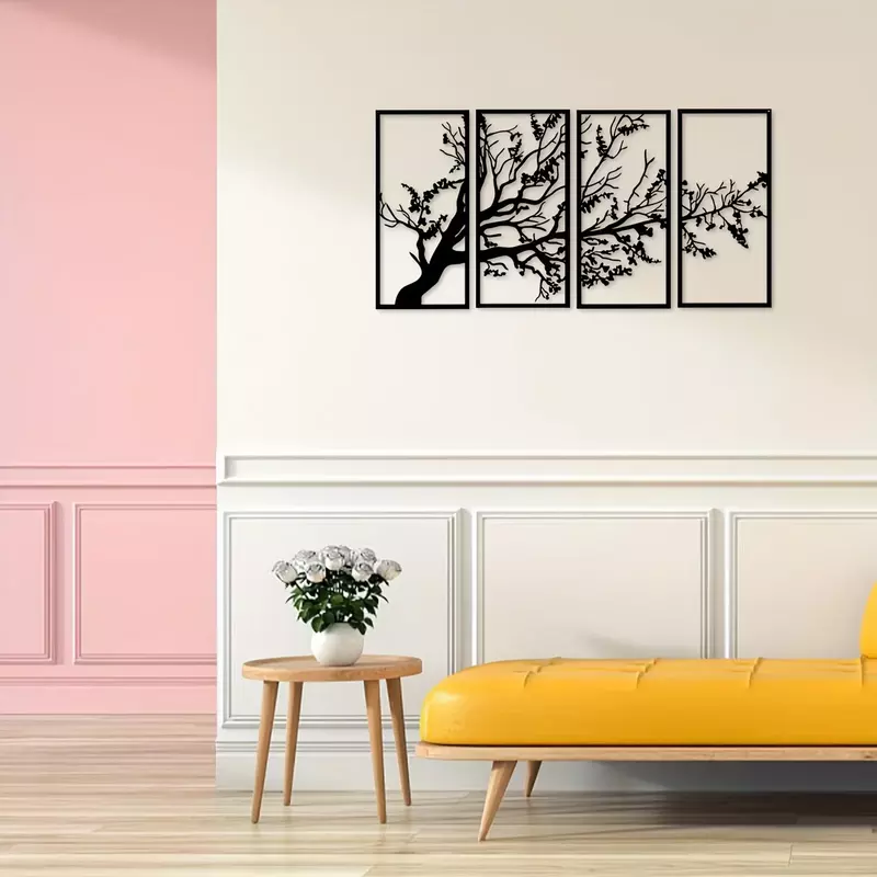 CIFfur Deco-Ensemble de 4 pièces d'art mural en métal, arbre de vie, signe d'arbre, décoration intérieure