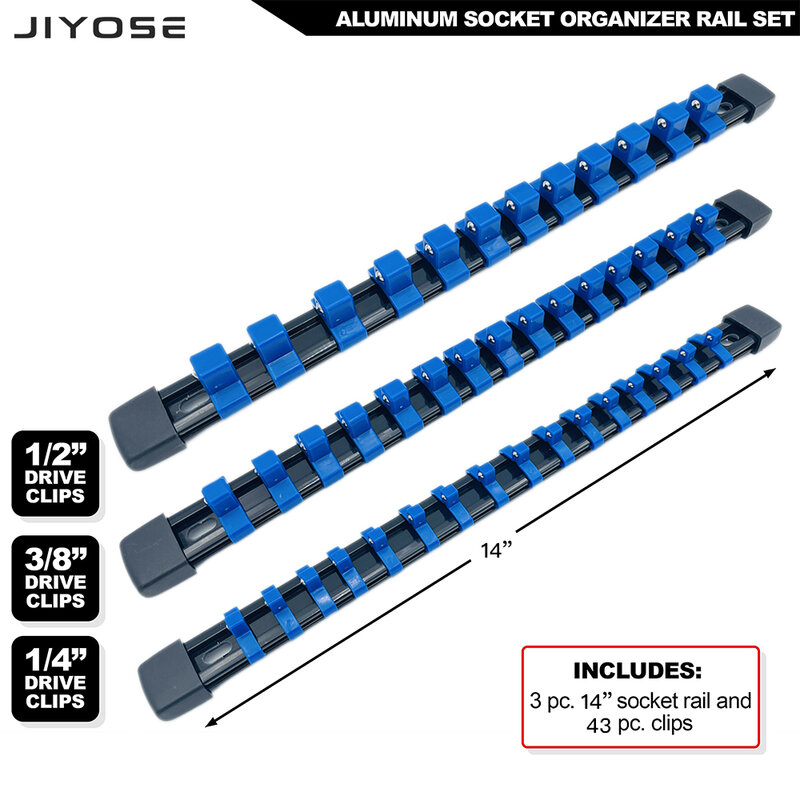 360 ° giratória ABS soquete organizador, qualidade Premium soquete clip, trilho titular ferramentas, azul e amp, 1 ", 4", 3 ", 8", 1 ", 2"
