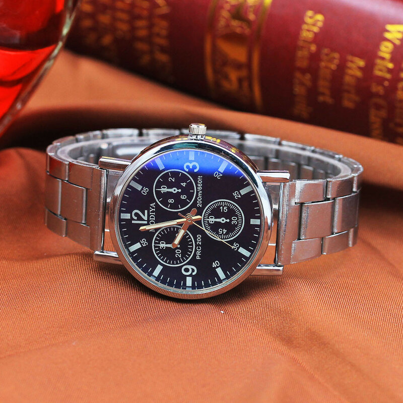 Jam tangan Premium netral jam tangan Mi hitam mode biru jam tangan kaca bercahaya biru baja jam tangan kaca bercahaya biru pengiriman dropship