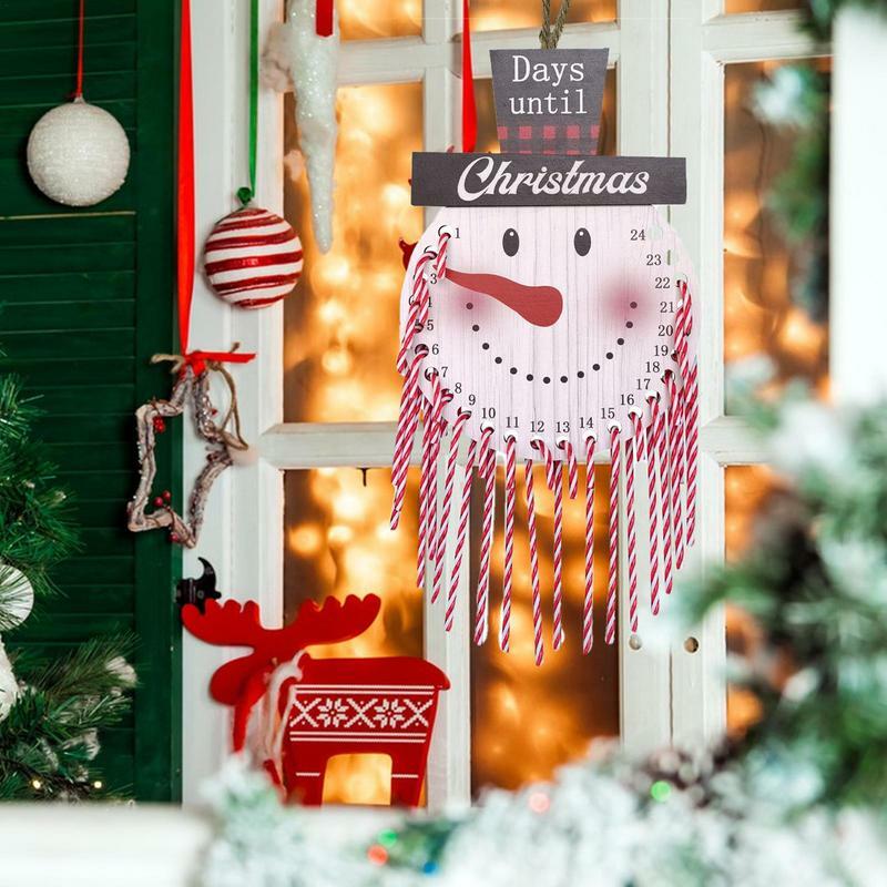Calendario de cuenta atrás de Navidad, bastón de caramelo de 24 piezas con tablero de cuenta atrás de madera para Navidad, calendario de adviento decorativo