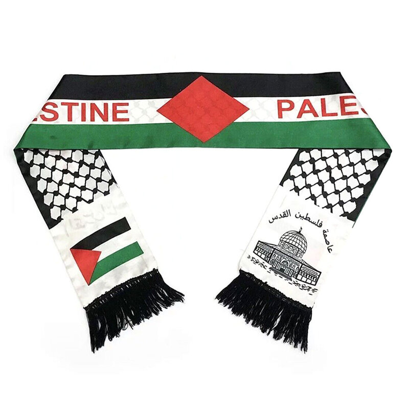 1ชิ้นผ้าพันคอลายธงชาติพาเลสตินสำหรับวันชาติผ้าพันคอพิมพ์ลายซาตินผ้าพันคอลายธงชาติ Palestinian 130ซม.