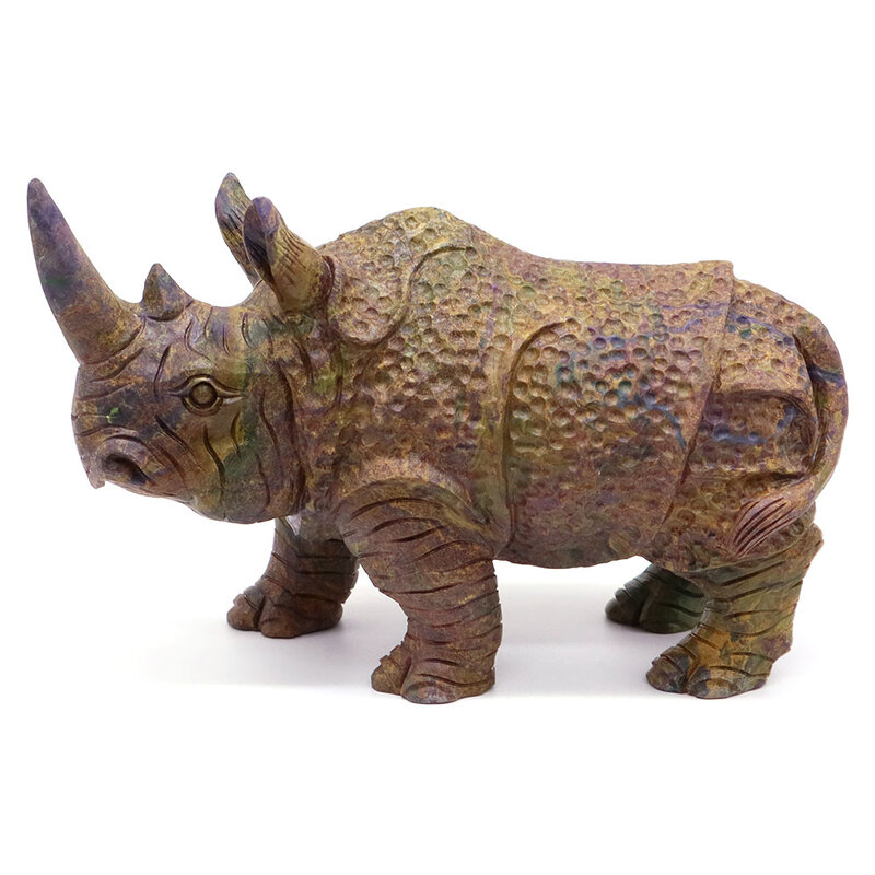 6" Rhinoceros Statue Natural Reiki Healing Gemstone Africa Green Jade Crystal Hand Carved Stone Rhino Figurine Crafts Home Decor