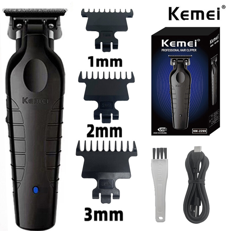 Kemei-コードレス電気バリカン,床屋用,ゼログリップカービングクリッパー,仕上げ機,プロフェッショナルdetailer,0mm, 2299