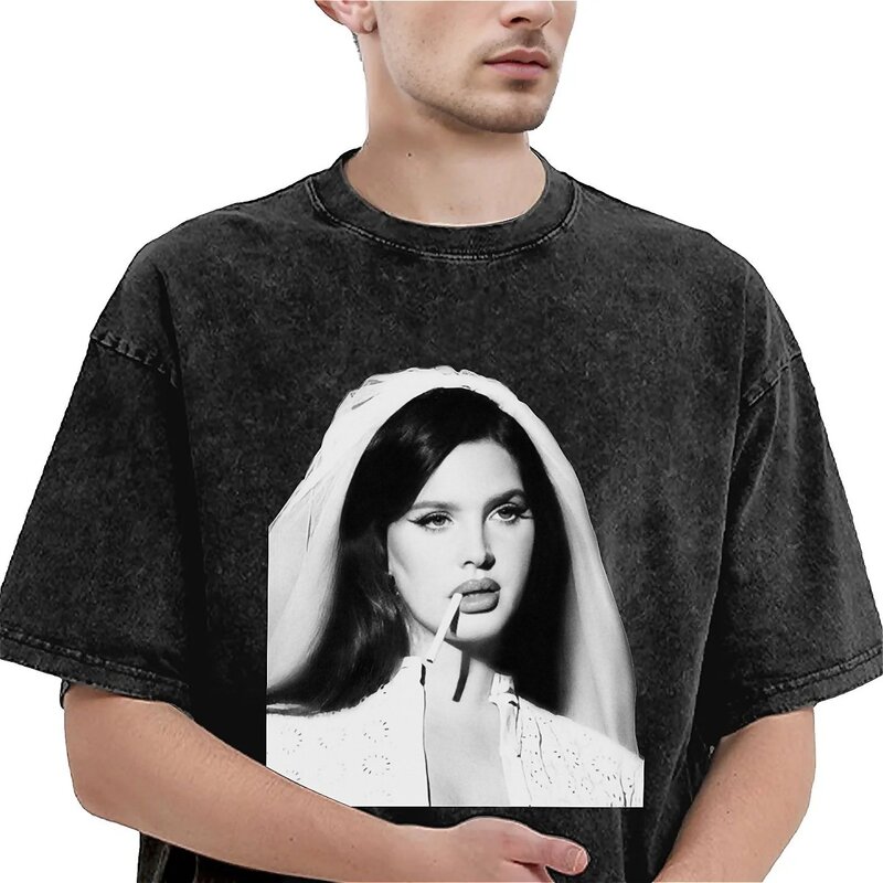 lana del rey smoking Washed T-Shirt Men Women music singer Aesthetic T Shirts Summer Trendy Cool Tee Shirt Oversize Clothing