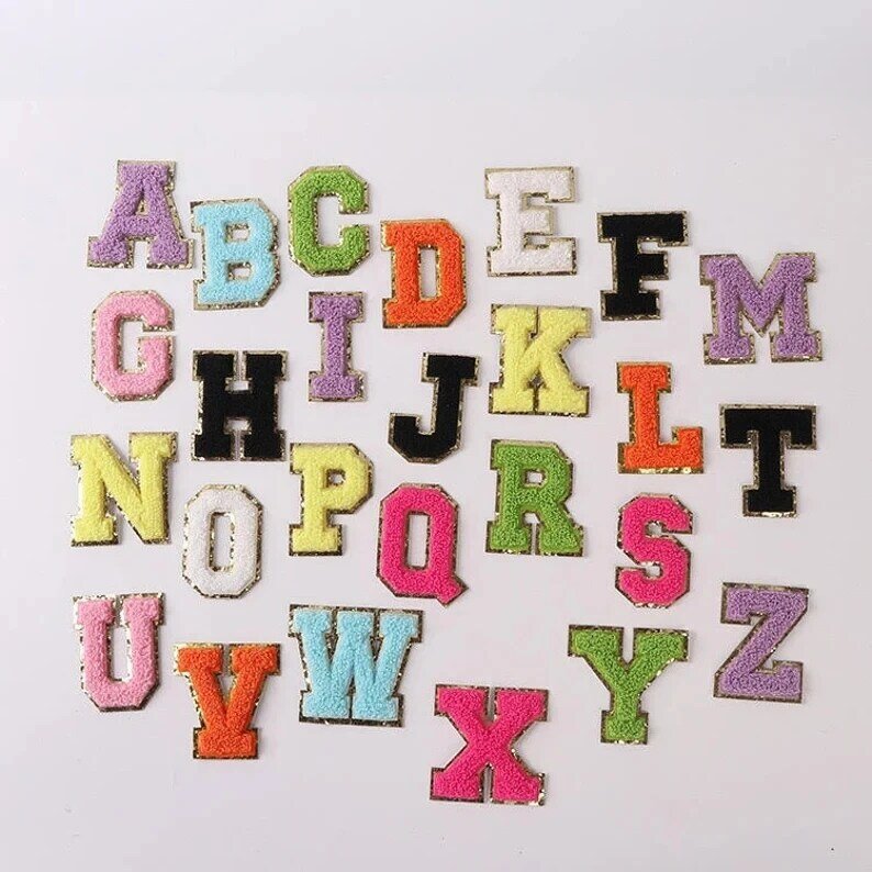 5.5cm letras chenille bordado vara no remendo applique diy nome emblema remendos do alfabeto para crianças roupas saco acessórios