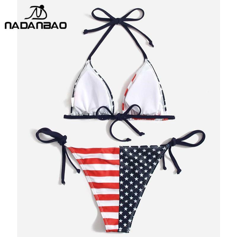 Bikinis con estampado 3D para Mujer, traje de baño Sexy con bandera americana, ropa de playa, 2023