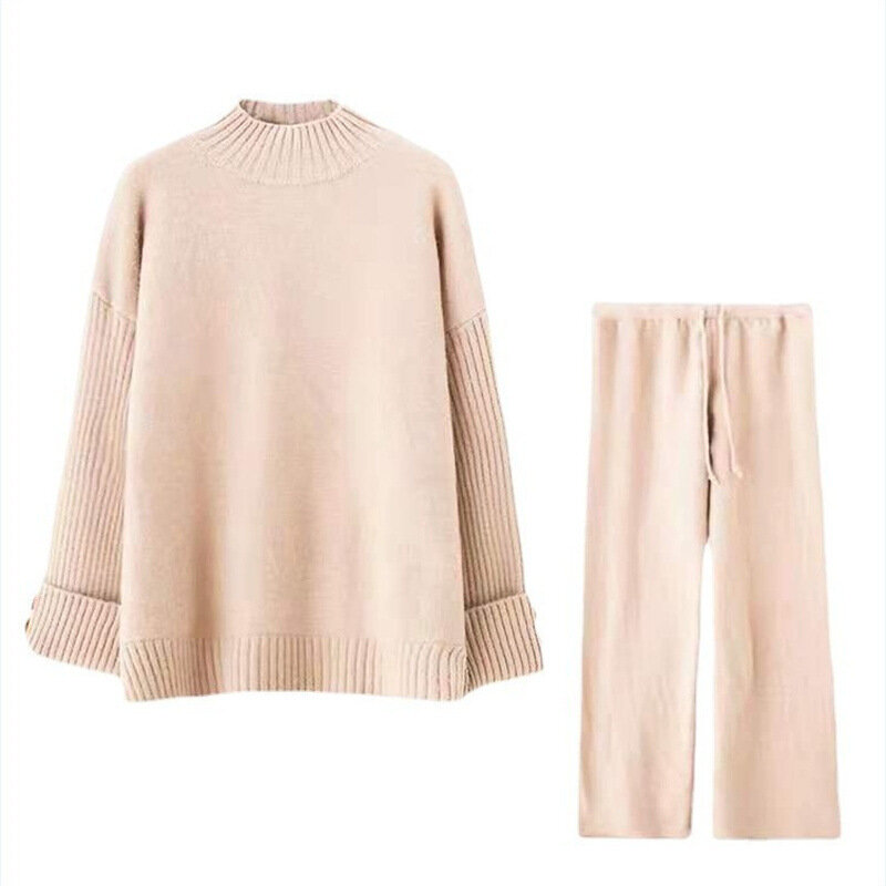WPTCXH nowa dwuczęściowa koreańska wersja piżamy golf luźny, gruby sweter na co dzień spodnie z szerokimi nogawkami zestaw damski odzież domowa