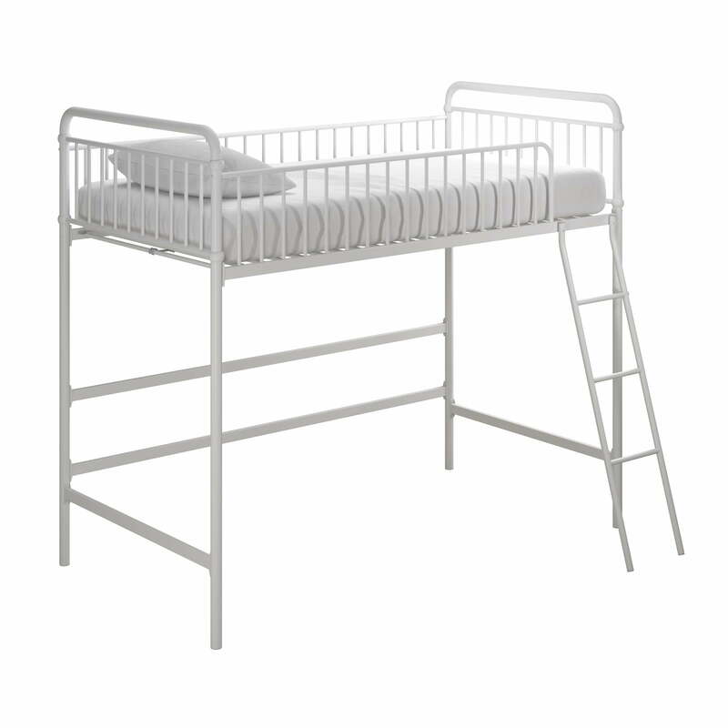 Kelsey Twee Metalen Loft Bed, Zwart/Wit, Voorzien Van Beveiligde Vangrails En Ladder