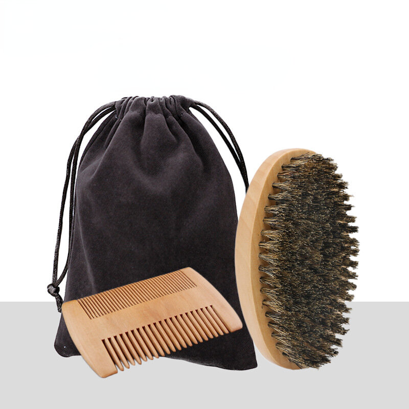 Sikat jenggot kayu babi hutan lembut profesional sisir cukur penata rambut Kit sisir kumis pria dengan hadiah tas Set sisir rambut